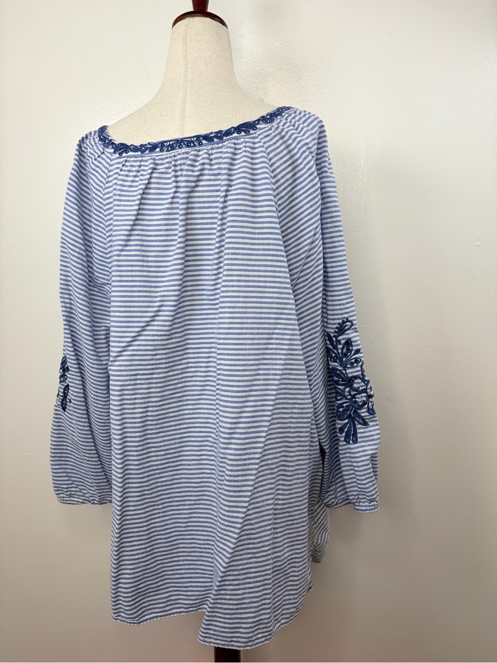 Talbots Harbor Stripe Embroidered Top - Picture 6 of 8